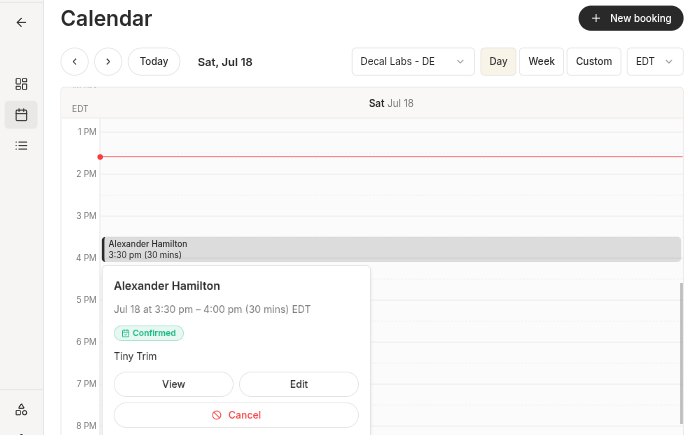 Booking calendar view in the dashboard